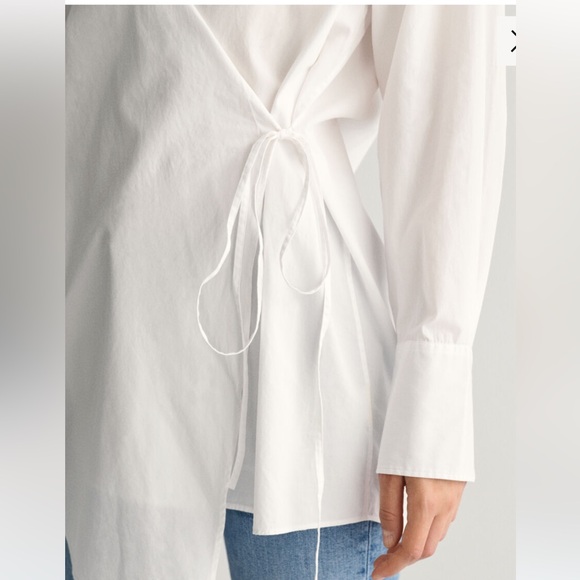 Gant Blue Oversized Asymmetrical Wrap Button Down Shirt - Picture 12 of 14